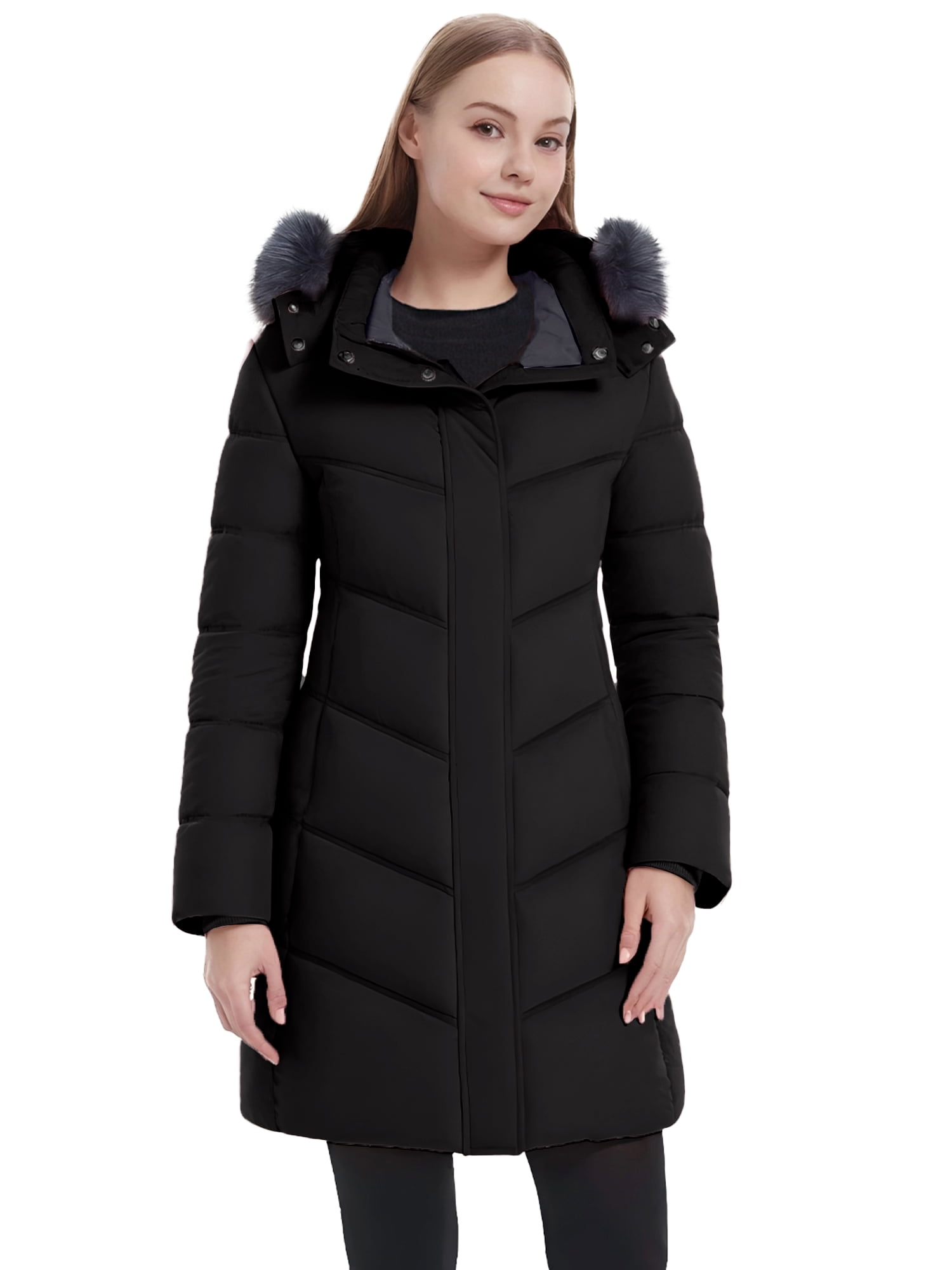 Women's Recycled Coat Warm Winter Coat Quilted Winter Jacket Windproof Puffy Coat Black M