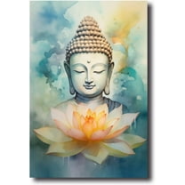 Buddha Canvas Wall Art Buddha Head & Lotus Flower Painting Prints Zen Pictures Buddhist Spiritual Artwork for Yoga Meditation Room Framed(Picture-2, (12.00" x 18.00"))