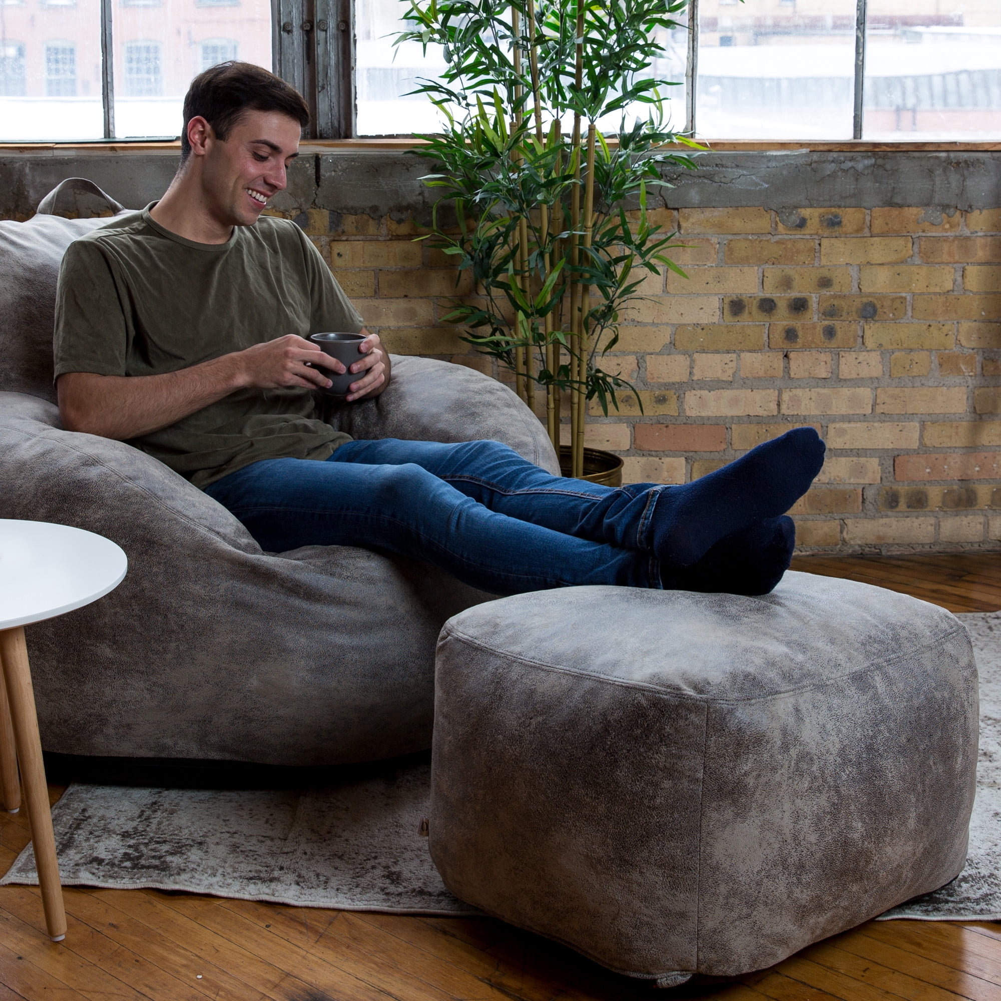 Big Joe Nestle Bean Bag Chair Ottoman, Cement Blazer, Vegan Leather
