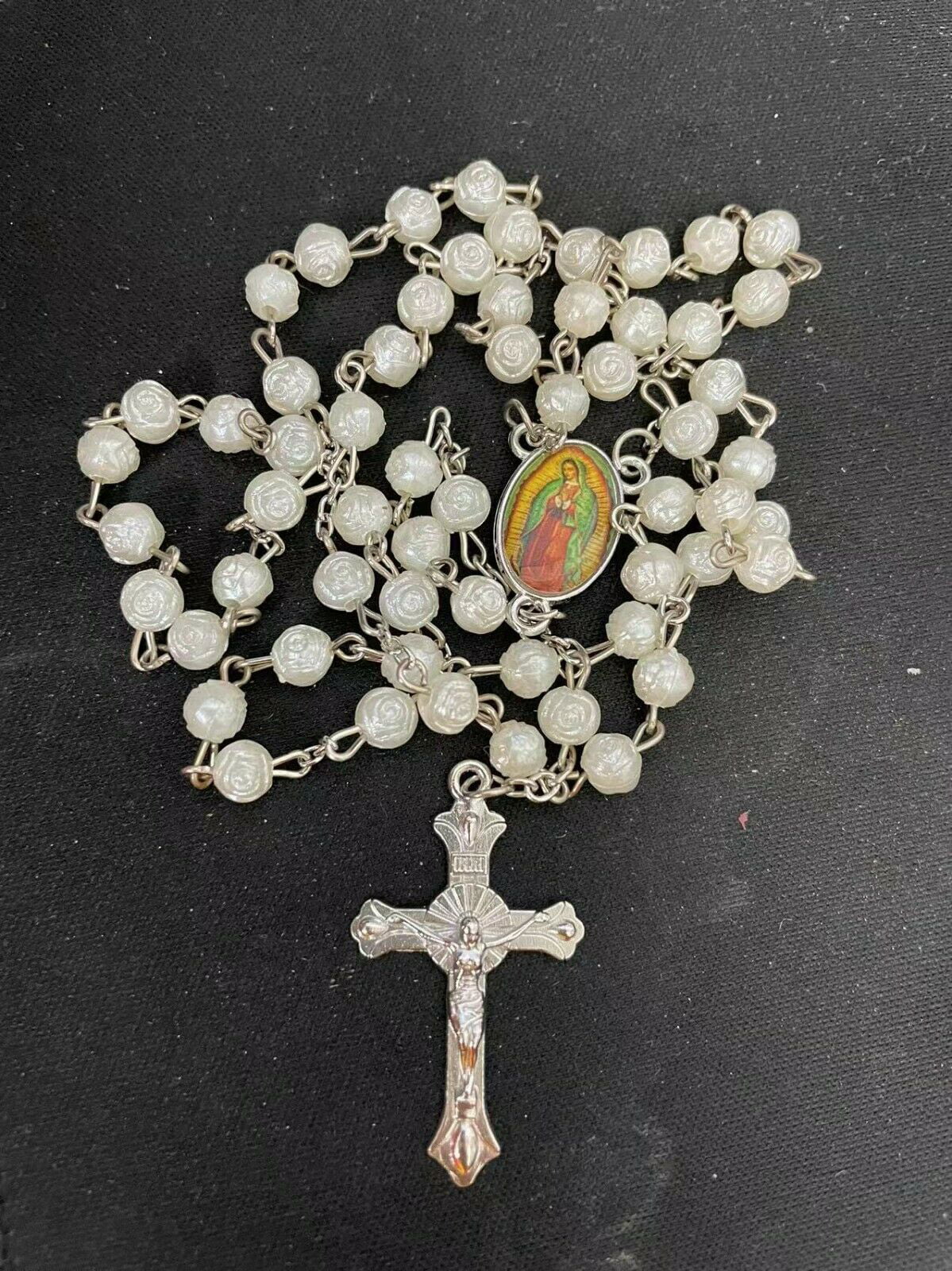 Madonna - White Mother of Pearl Rose Flower Rosary – The Luminous Beads