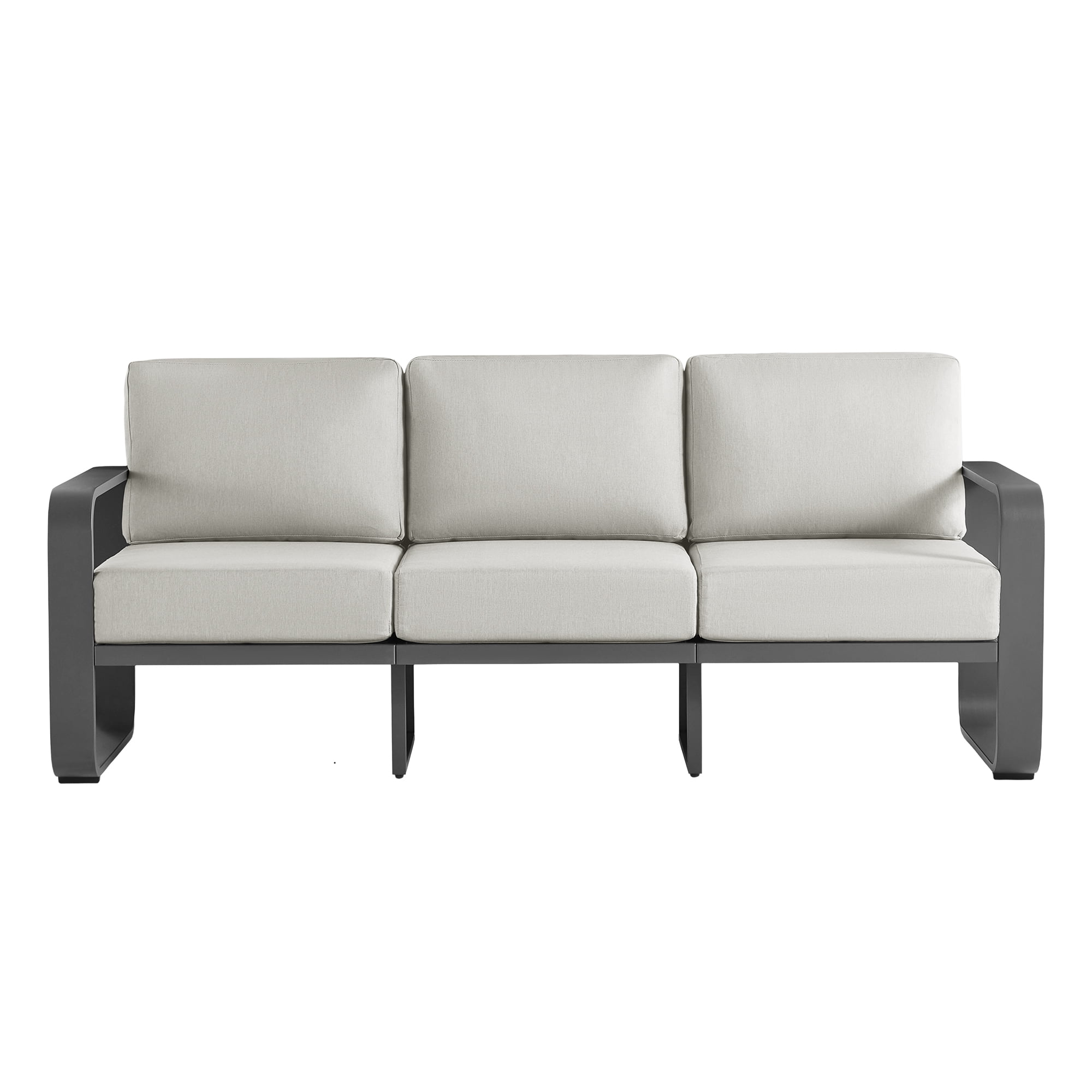 CHITA Outdoor Patio 3-Seater Sofa, Aluminum Wood-Grain Couch with 6.3" Thick Olefin Cushions, Rustproof & Water-Repellent
