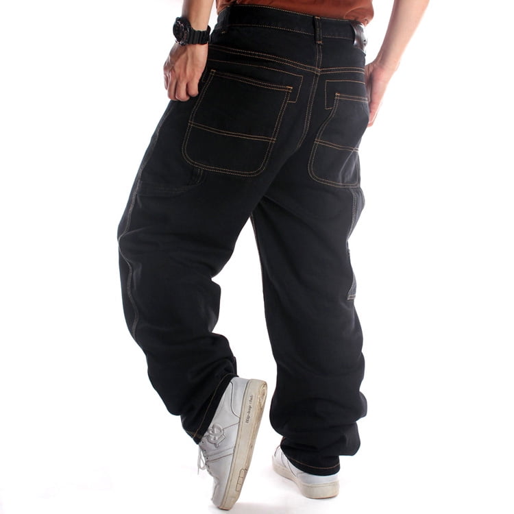 Ruiatoo Men's Baggy Jeans Classic Plain Relaxed Fit Hip Hop Pants Dance  Black Jeans Denim