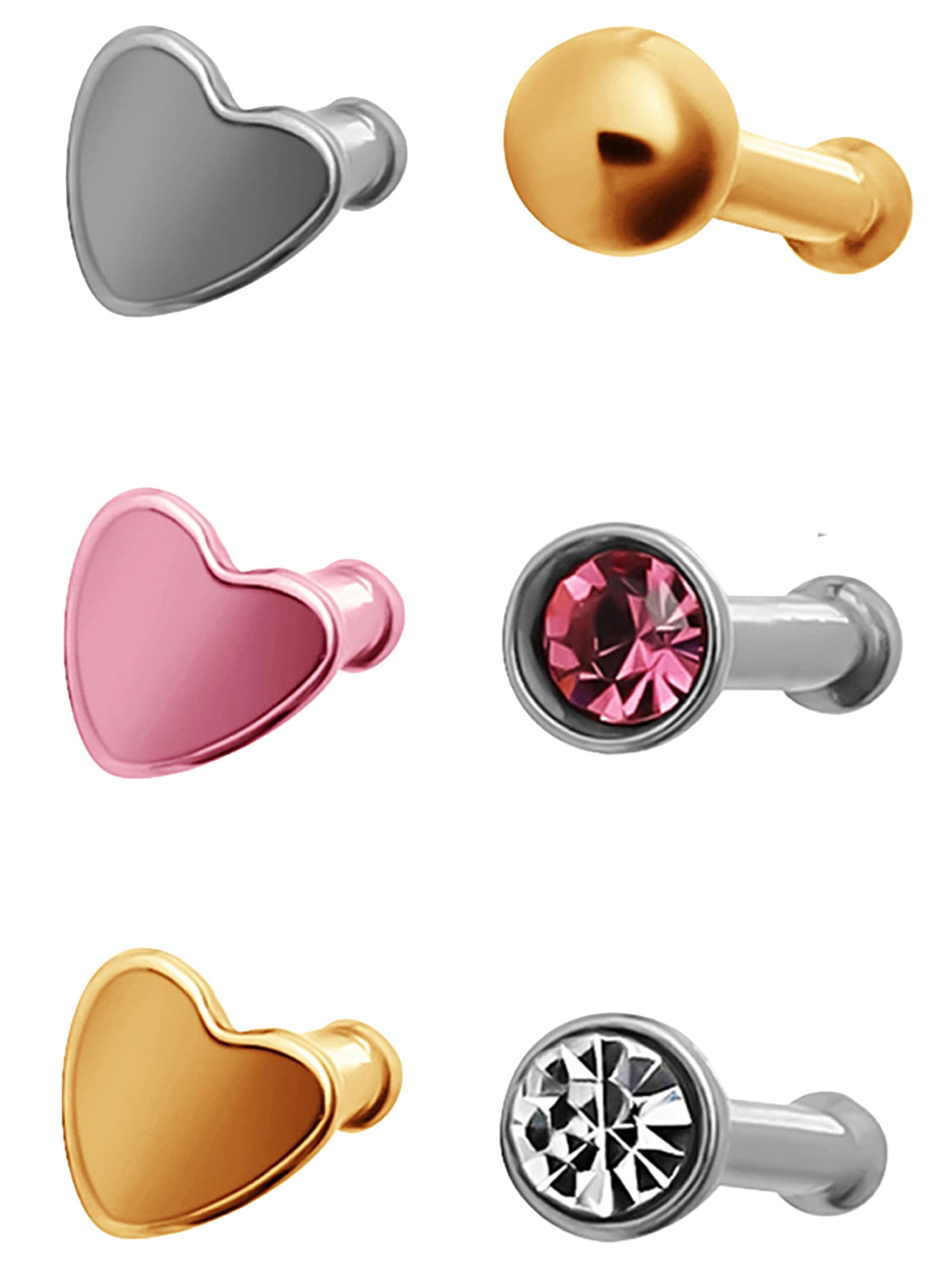 No Boundaries Women's 20G Nose Stud Multi Pack, 6-Piece Set