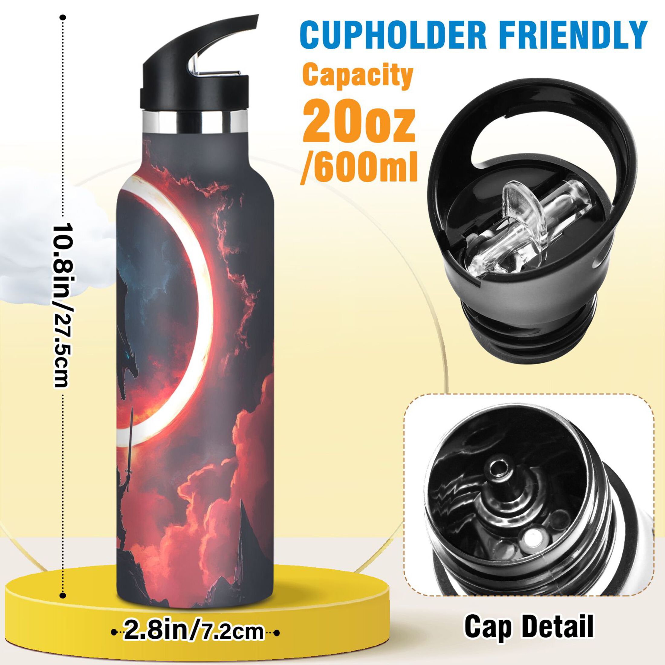 600ML Stainless Steel Insulated Cup Sports Water Bottle Portable Thermos Cup Water Glasses Insulated Tumblers Convenient and Durable The Dragon and The Youth