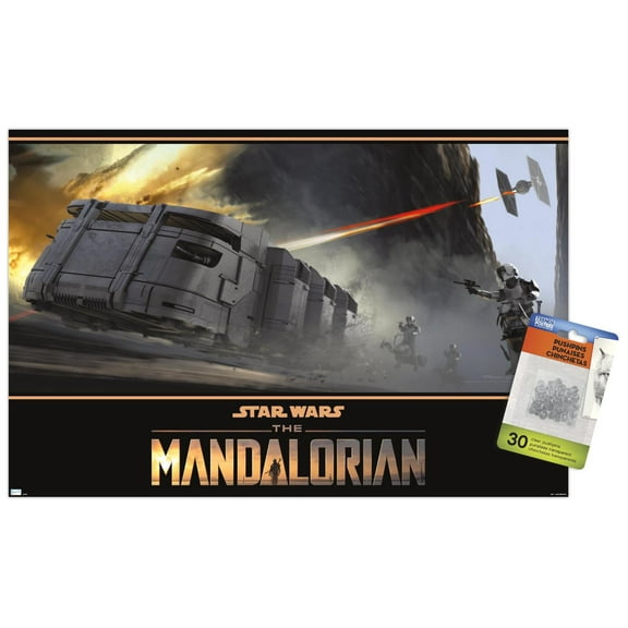 Star Wars: The Mandalorian Season 2 - TIE Fighter Battle Wall Poster with Pushpins, 14.725" x 22.375"