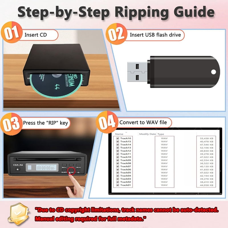 HiFi CD Player for Home,CD Ripper,Bluetooth Car CD Player with USB Ripping, Rip CD to USB, External High-Fidelity Player