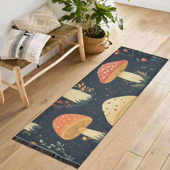 Yayeee Runner Rug for Bedroom 2'x6' Machine Washable Hallway Non Slip Mat, Black Mushroom Pattern