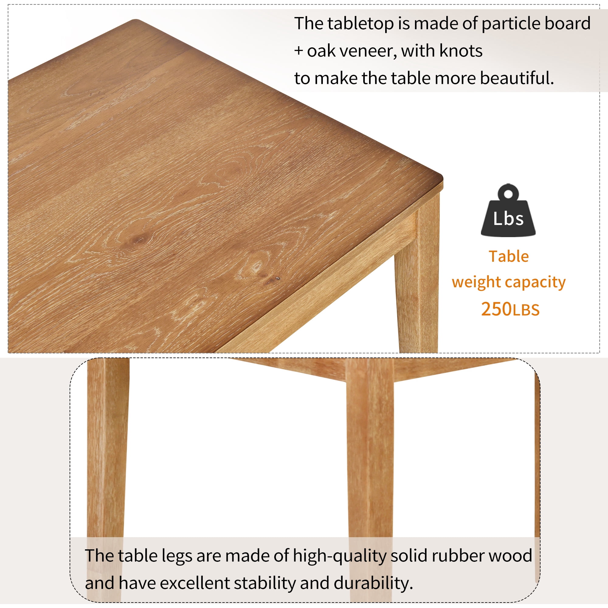 Euroco 5 Piece Modern Particle Board Dining Table Set, Natural