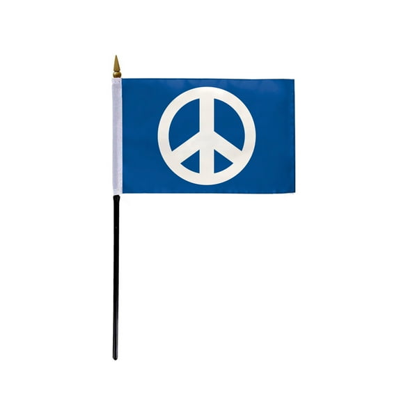AGAS Small Handheld Peace Symbol Stick Flag Blue - 4x6 inch Polyester Material with 11" Plastic Stick - Mini World Peace Flags