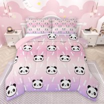 jejeloiu Gradient Pink Purple Full Size Comforter Sets,Cute Cartoon Panda Bedding Comforter Set,Zoo Animal Bedding Sets For Teens,Luxury Bedroom Decor Reversible,3-Piece