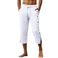 thumbnail image 2 of Yaoyar Linen Pirate Pants for Men Summer Lightweight 3/4 Pants Vacation Beach Trousers Side-Button Closure Joggers, 2 of 7