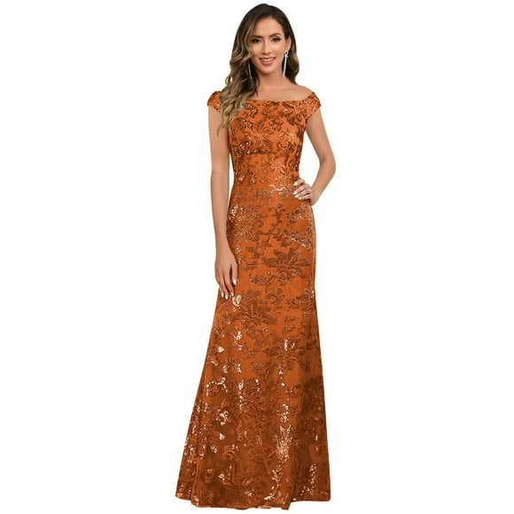 Vestido de noche OFEYCHUN con lentejuelas para madre de la novia, talla 16, naranja