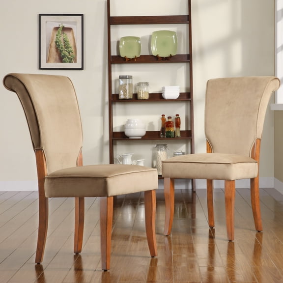 iNSPIRE Q Alamosa Traditional Cherry Finish Velvet Parson Chair, Peat (Set of 2)