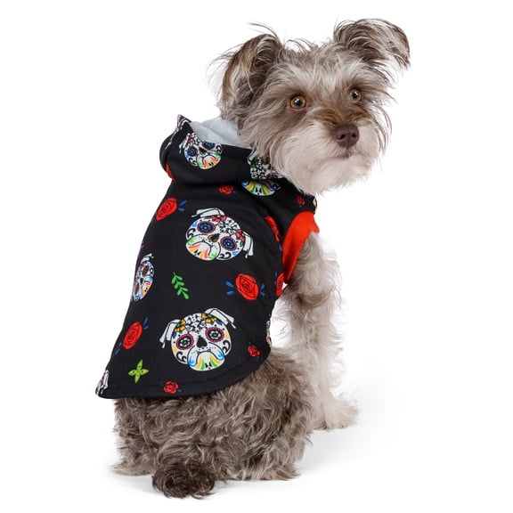 Vibrant Life Halloween Hoodie for Dogs and Cats, Day of the Dead, Black, XS