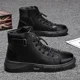 thumbnail image 3 of Botas De tobillo negras para Hombre, zapatos informales altos De cuero Pu para Hombre, Botas con plataforma cómodas De otoño, Botas De piel para invierno, Botas De Trabajo para Hombre, 3 of 5