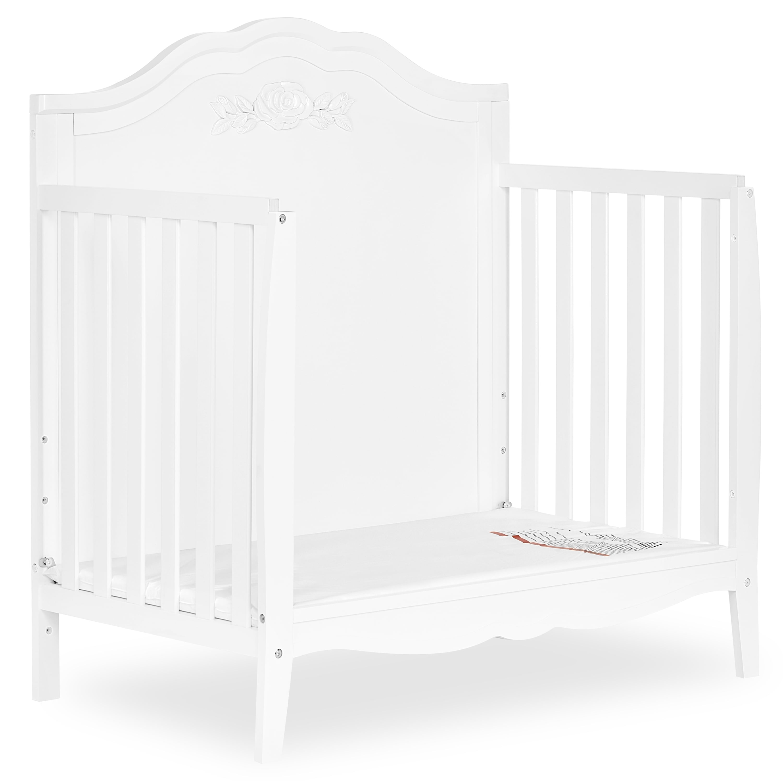 Dream On Me Jasmine 4-in-1 Convertible Mini Crib, New Zealand Pinewood, White