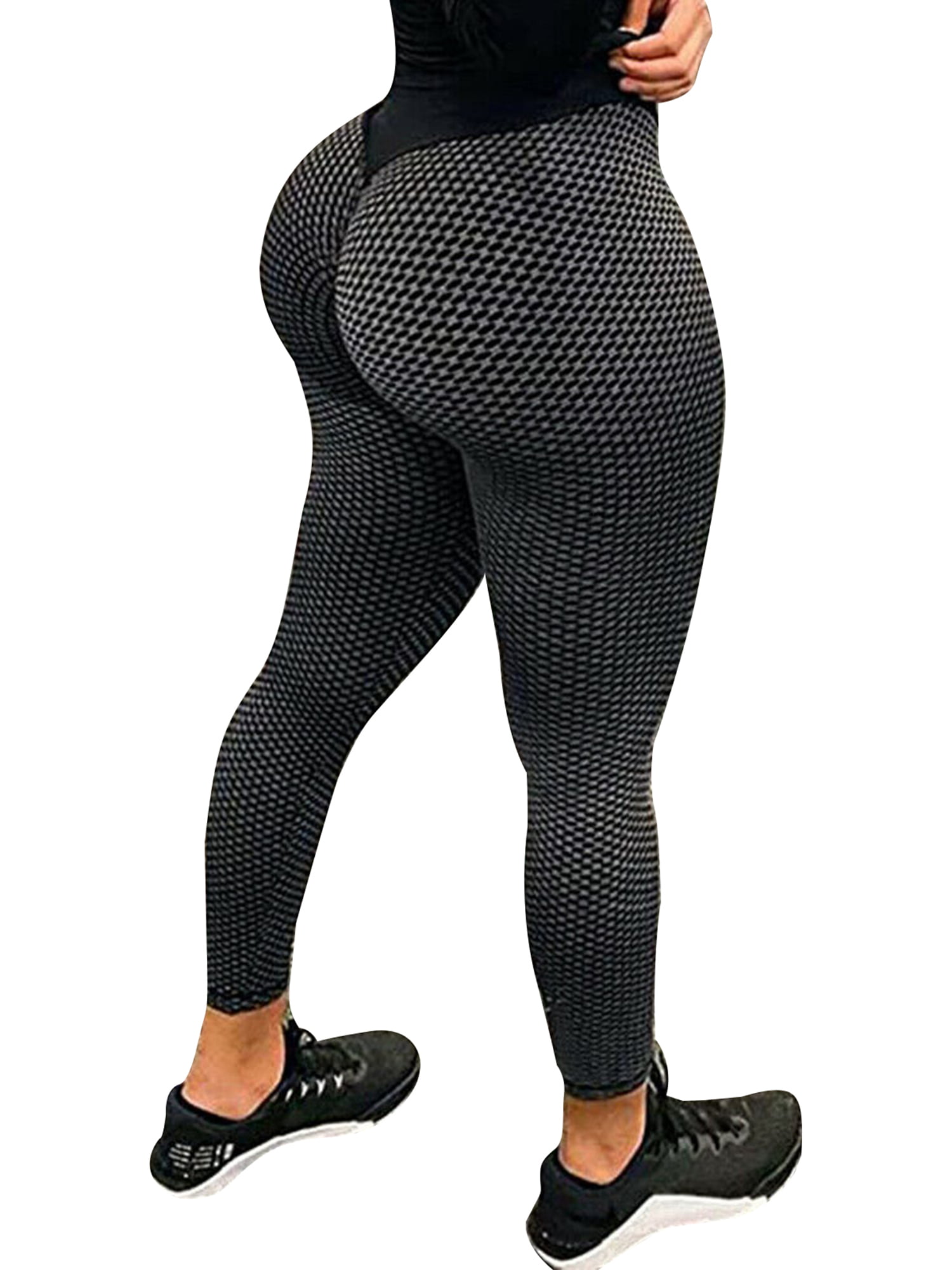 Gueuusu Women's Solid Color Jacquard Bubble High Waist Tight Sport Pants -  Walmart.com