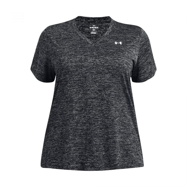 Camiseta Under Armour Tech Twist con cuello en V para mujer, 2 unidades, color blanco y negro