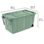 Sterilite Extra-Large Wheeled Industrial Storage Bin, 40 Gallon Durable Plastic Storage Tote with Latching Lid and Pull Handle, Green, 2 Pack