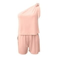 thumbnail image 6 of Women Summers 2 Piece Lounge Outfits Solid Color One Shoulder Sleeveless Tops with Loose Shorts Casual Pajamas Sets, 6 of 7