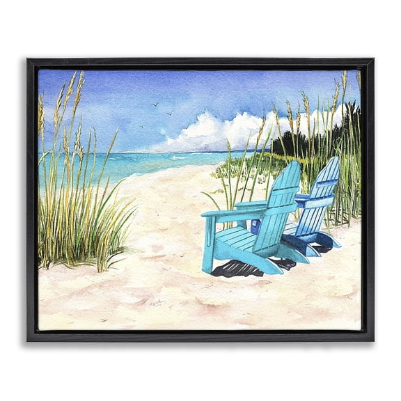 Stupell Industries Rustic Lodge Blue Beach Chairs Scene Black Floating Frame Canvas Art, 21 x 17, by Christine Reichow