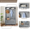 thumbnail image 3 of Hall Tree with Open Shelves, Classic Entryway Bench with Shoe Cabinets and Solid Wood Feet, 40.16"W*18.58"D*64.17"H, 3 of 8