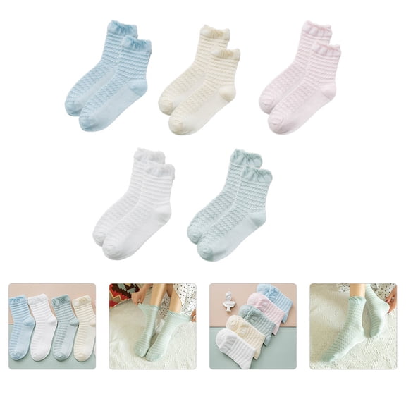 EXHUMKY 5 Pairs Women's Green Lace Ankle Socks, Breathable and Comfortable Loose Fit Socks for Everyday Casual Wear
