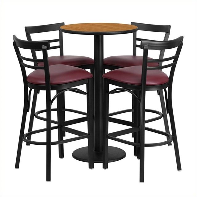 Bowery Hill Ensemble de Table Ronde en Stratifié 5 Pcs Naturel et Noir