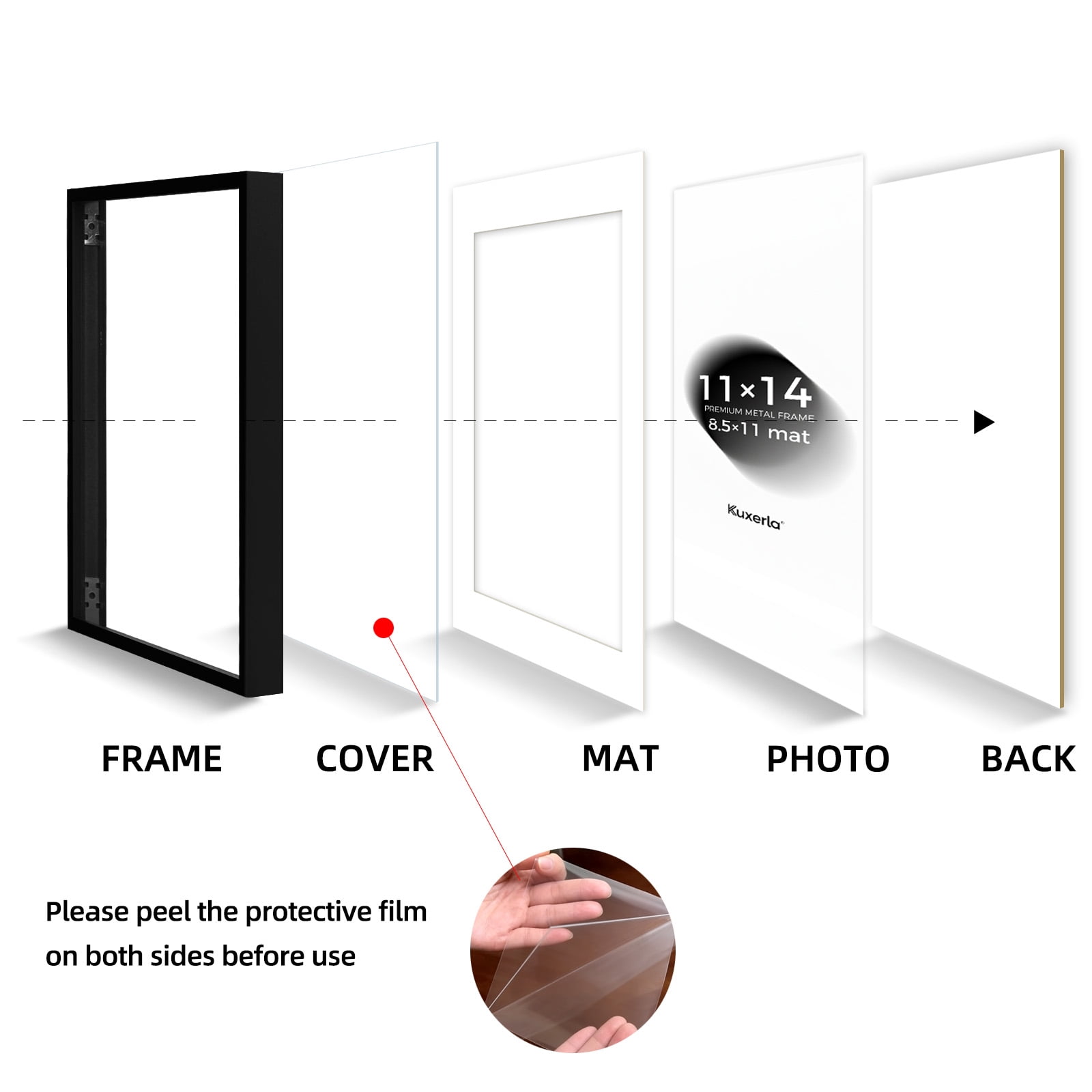 Kuxerla 2 Pack 11x14 Picture Frame Holds 8.5x11 Picture with Mat or 11x14 Picture without Mat,Black Gallery Wall Photo Frame With Clear Acrylic Front and MDF Back Panel