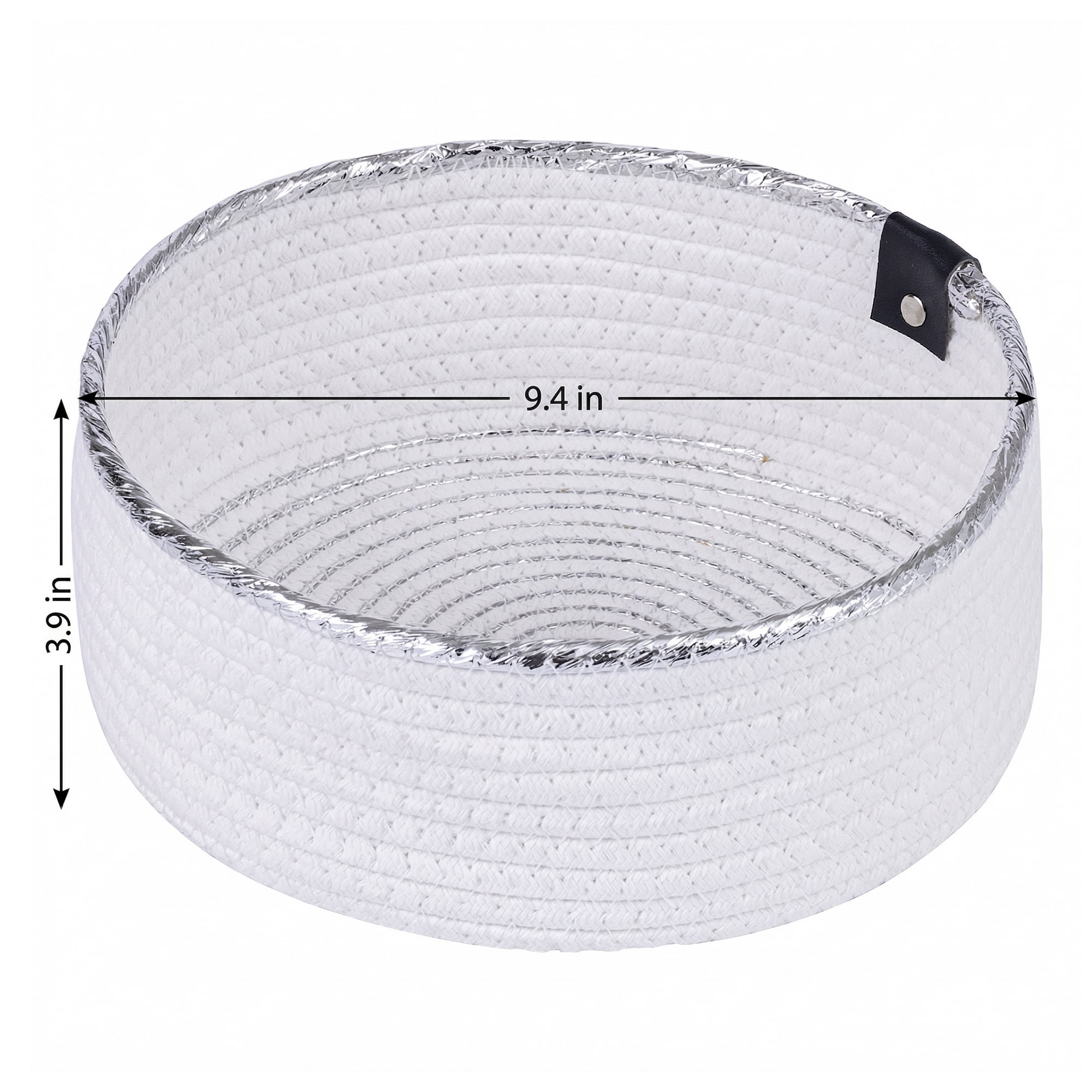 Unique Bargains Woven Storage Basket for Key Tray Bowl White-Silver 9.4*9.4*3.9in