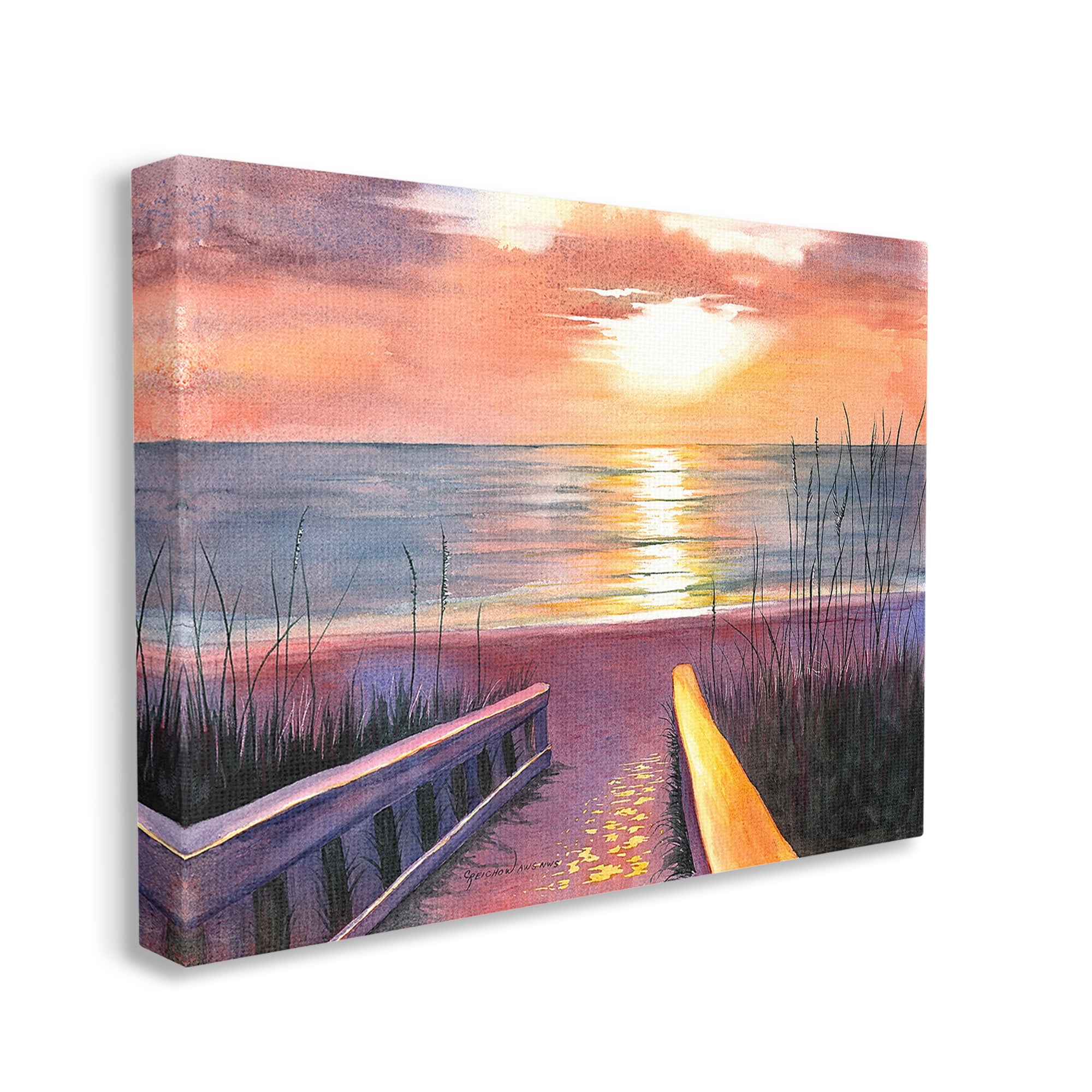 Stupell Industries Sunlit Beach Pathway Landscape Painting Gallery Wrapped Canvas Art Print Wall Art, 48 x 36