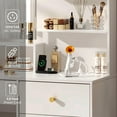 thumbnail image 4 of Blotout 47" White Vanity Desk with LED Light Mirror & Power Outlet, Makeup Vanity Table with Lots of Storage Shelves & 2 Drawers & Storage Cabinet and Cushioned Stool, 4 of 9
