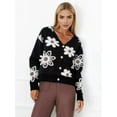 thumbnail image 2 of Women'S Floral Print Button Down Cardigan V Neck Drop Shoulder Knit Outerwear Black XXL, 2 of 7
