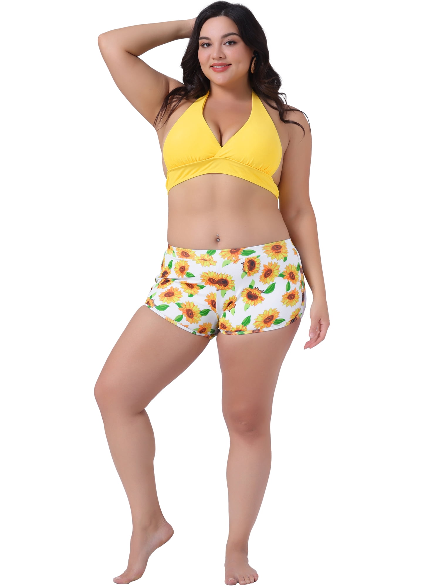 DARING DIVA Women's Plus Size 2 Pcs Swimsuits Halter Bathing Suit Sets 4X Yellow