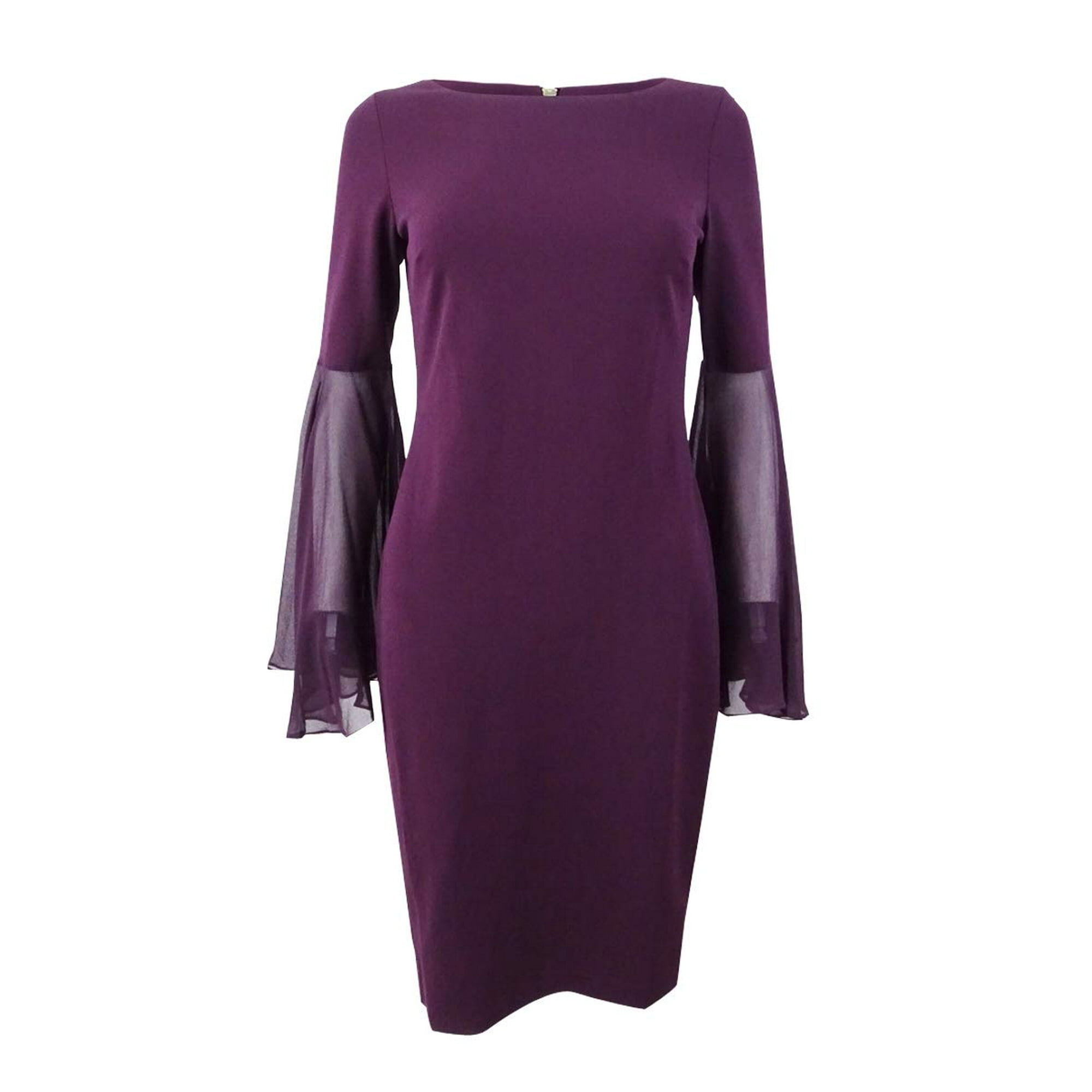 Calvin Klein Women's Chiffon Bell-Sleeve Sheath Dress (2, Aubergine) | Walmart Canada Calvin Klein Women's Chiffon Bell-Sleeve Sheath Dress (2, Aubergine) | Walmart Canada