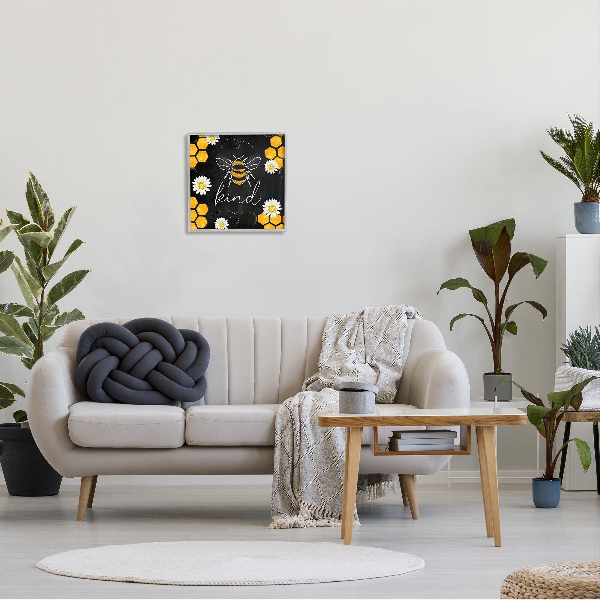 Stupell Bee Kind Honeycomb Pattern Animals & Insects Painting Gray Framed Art Print Wall Art