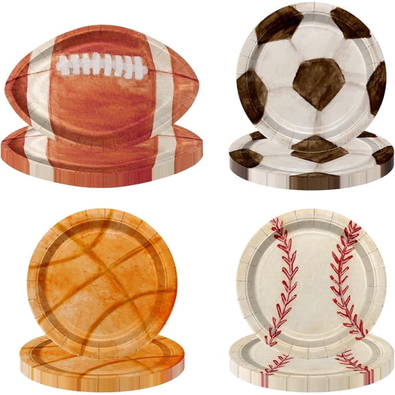 Sports Birthday Party Decorations 40Pcs Sports Party Plates Football Soccer Basketball Baseball Paper Plates for Sports Theme Party Supplies