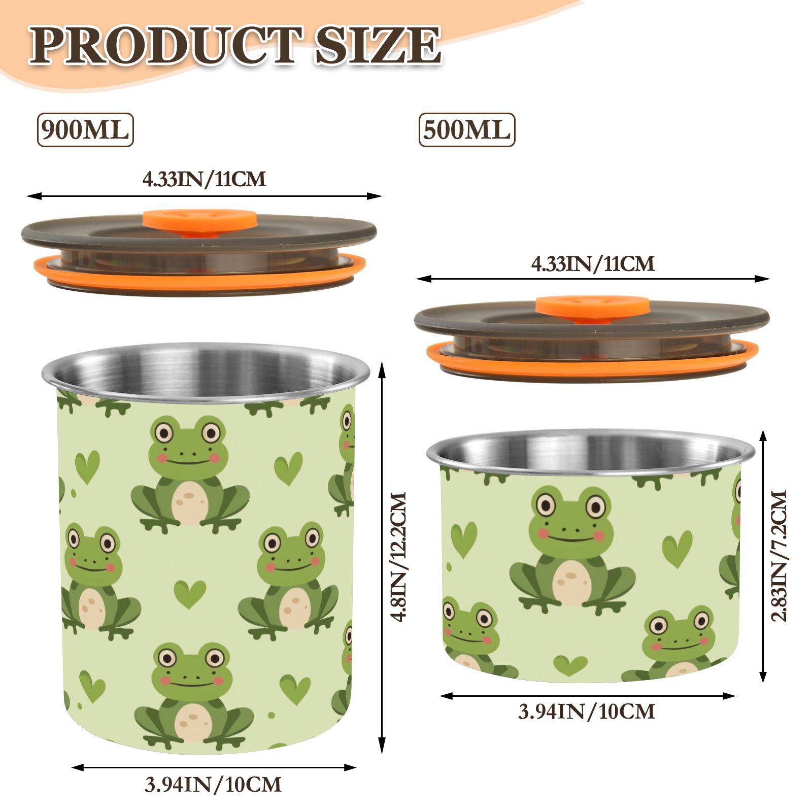 Frogs Hearts Airtight Coffee Bean Canister 30oz Food Storage Containers with Lids For Gournd, Tea, Sugar, Flour, Rice, Cereal, Candy Cookie Jar