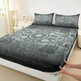thumbnail image 3 of jejeloiu Vintage Baroque Floral Bed Sheets,Gothic Damask Print King Sheets,Lightcyan Black Sheet Set For Kids,Breathable Home Decor,4-Piece, 3 of 7