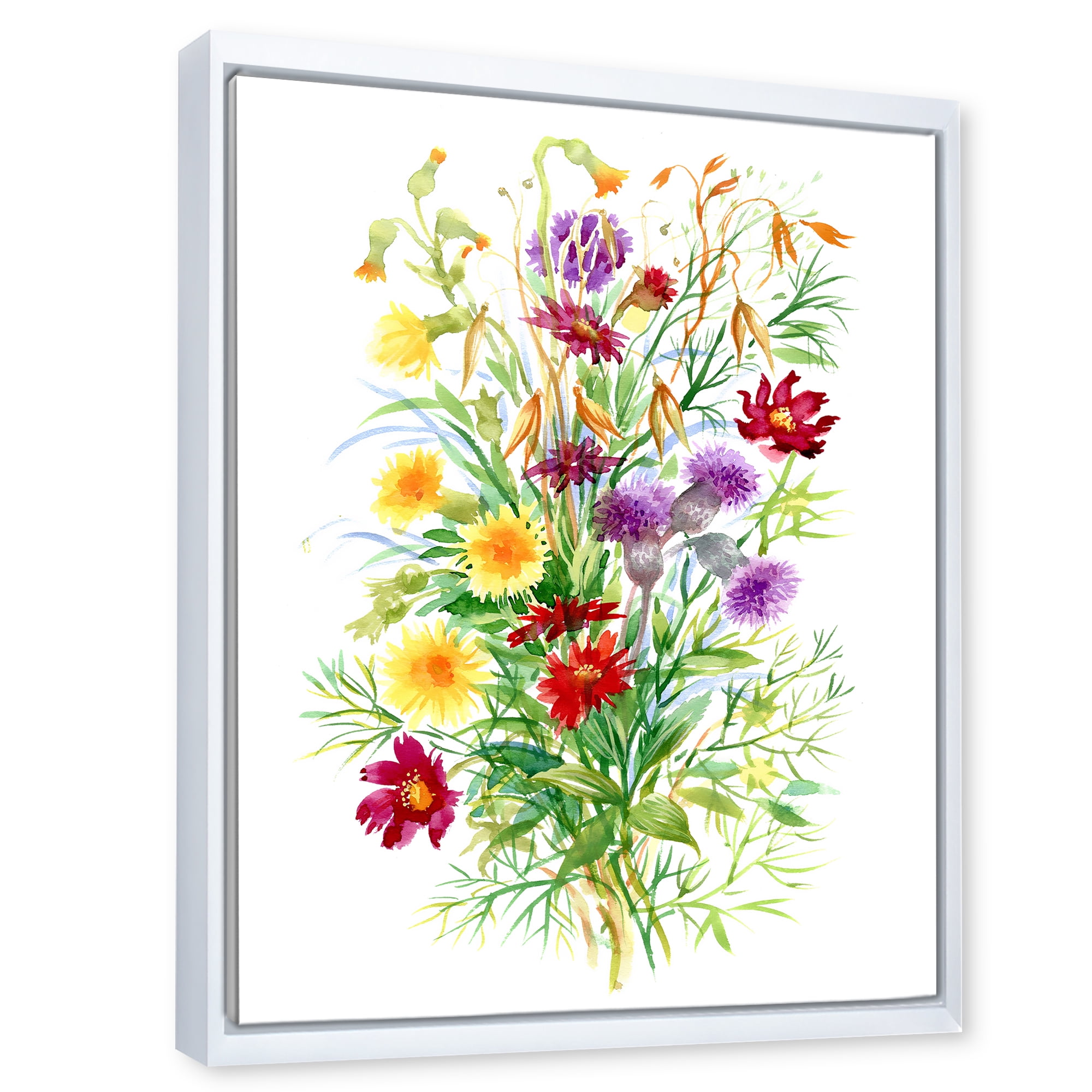 Designart 'Colorful Bouquet Of Wildflowers In Nature' Farmhouse Framed Canvas Wall Art Print