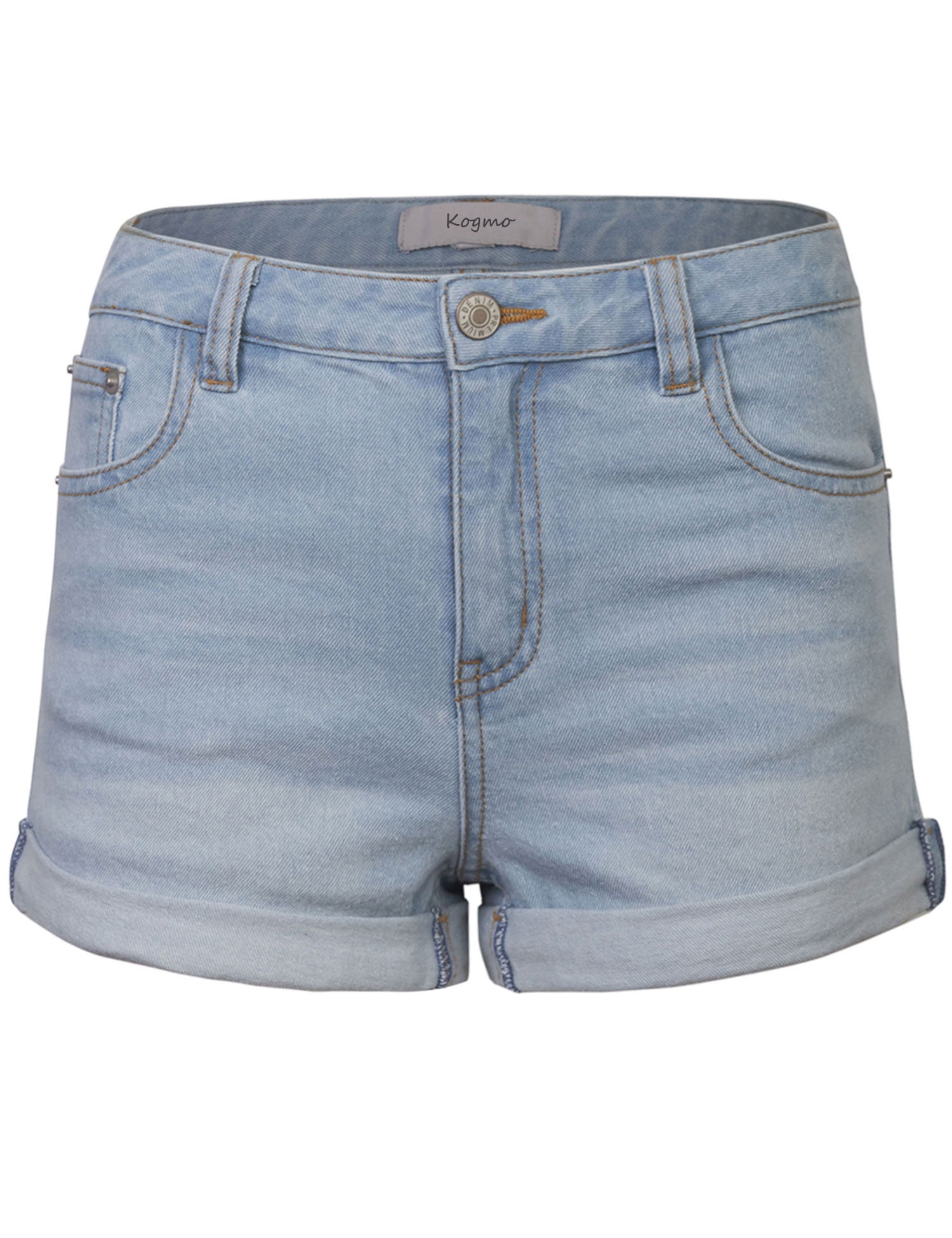 KOGMO Womens Classic Light Washed Denim Shorts Double Folded Hem
