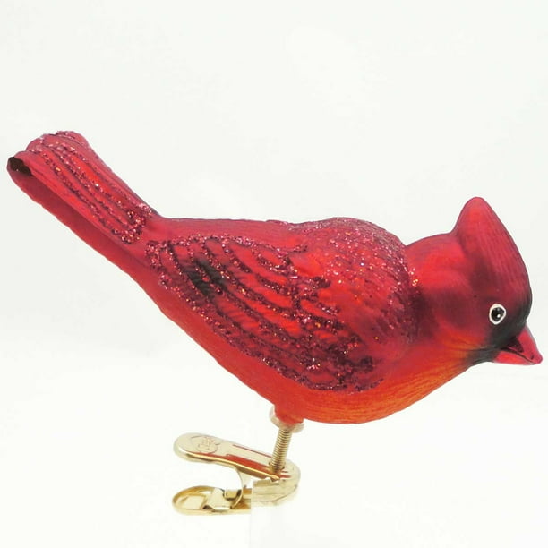 Old World Christmas WINTER CARDINAL MALE Glass Red Bird Ornament Clip