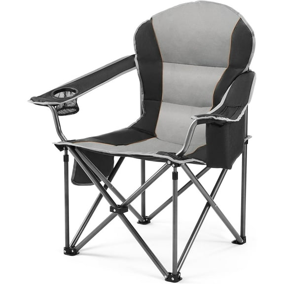 CONCETTA Folding Camping Chair with Padded Seat, Side Pockets, Cup Holder & Cooler Bag, Blackgrey