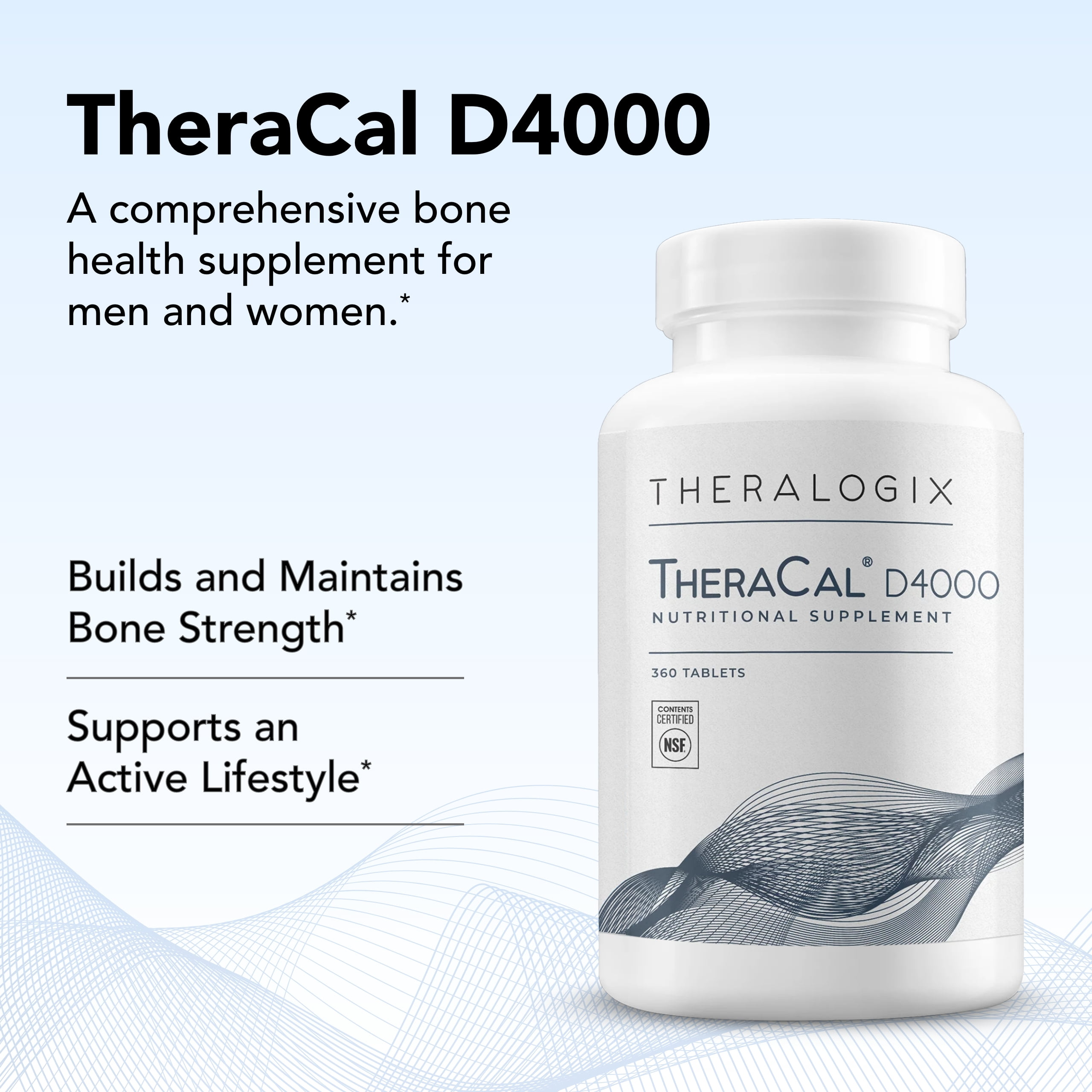 Theralogix TheraCal D4000 - Bone Health Support Supplement with Calcium, Magnesium, Vitamin D3, Vitamin K2 & Boron* - 90-Day Supply - NSF Certified - 360 Tablets