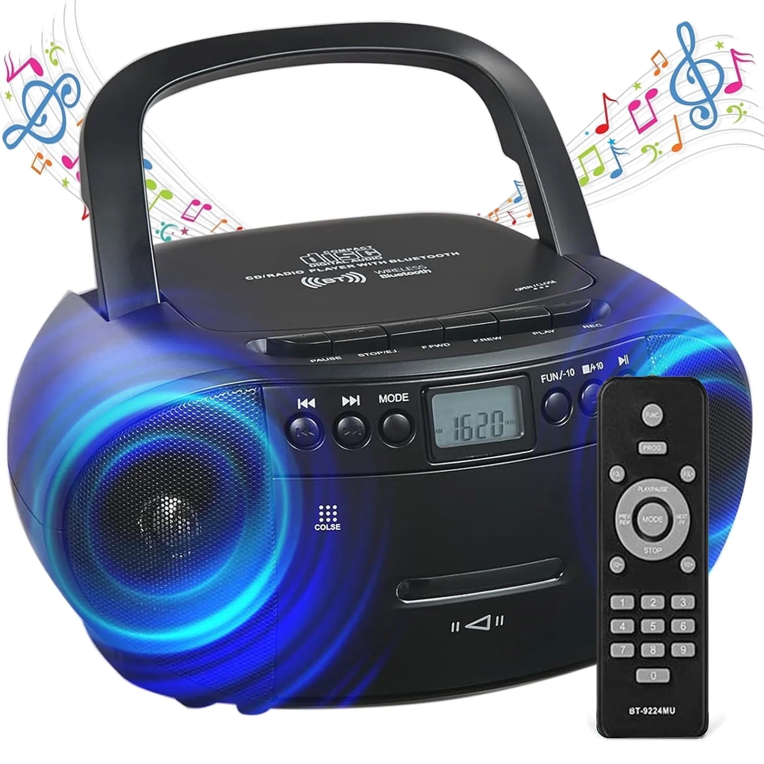 Prociv CD Player, CD Cassette Player Combo with Bluetooth, AM/FM Radio,Stereo Sound with Remote Control,AUX/USB Drive,Tape Recording,AC/DC Powered,Headphone Jack for Home,Senior,Child