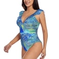 thumbnail image 3 of Yiaed Peacock Print Women's Ruffled One Piece Swimsuit V Neck Swimwear Slimming Monokini for Woman-Medium, 3 of 8