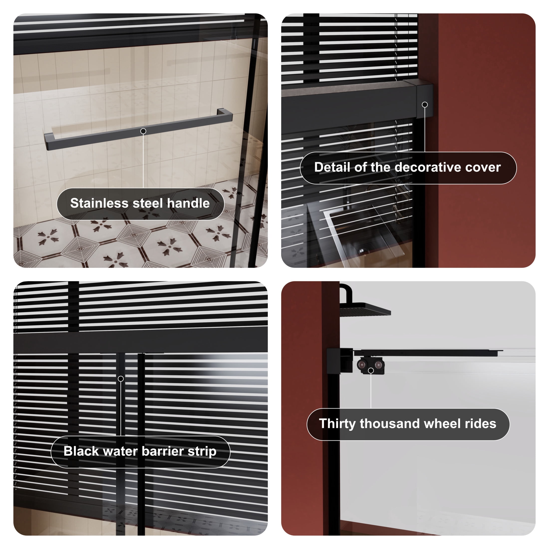 Noble House 60" x 62" Frameless Dual Sliding Shower Door with Soft-Close Track, Enhanced Leak Protection, Matt Black