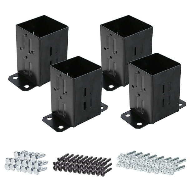 4x4 Wood Fence Post Anchor Base, 13GA Thick Steel and Black Powder