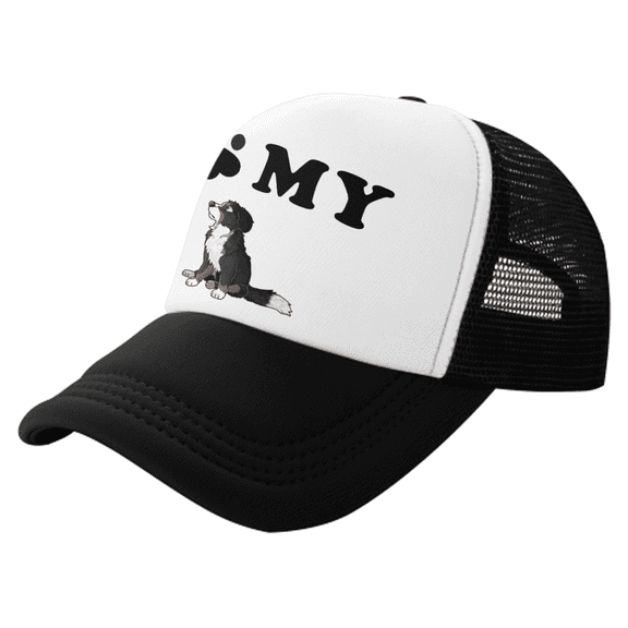 I Love My Mountain Dog Funny Trucker Cap Hat Black