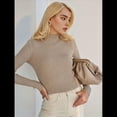 thumbnail image 4 of Suéter de Cuello Alto Acanalado para Mujer, Larga, Blusa Térmica de Peso Medio Caqui un Tamaño, 4 of 10